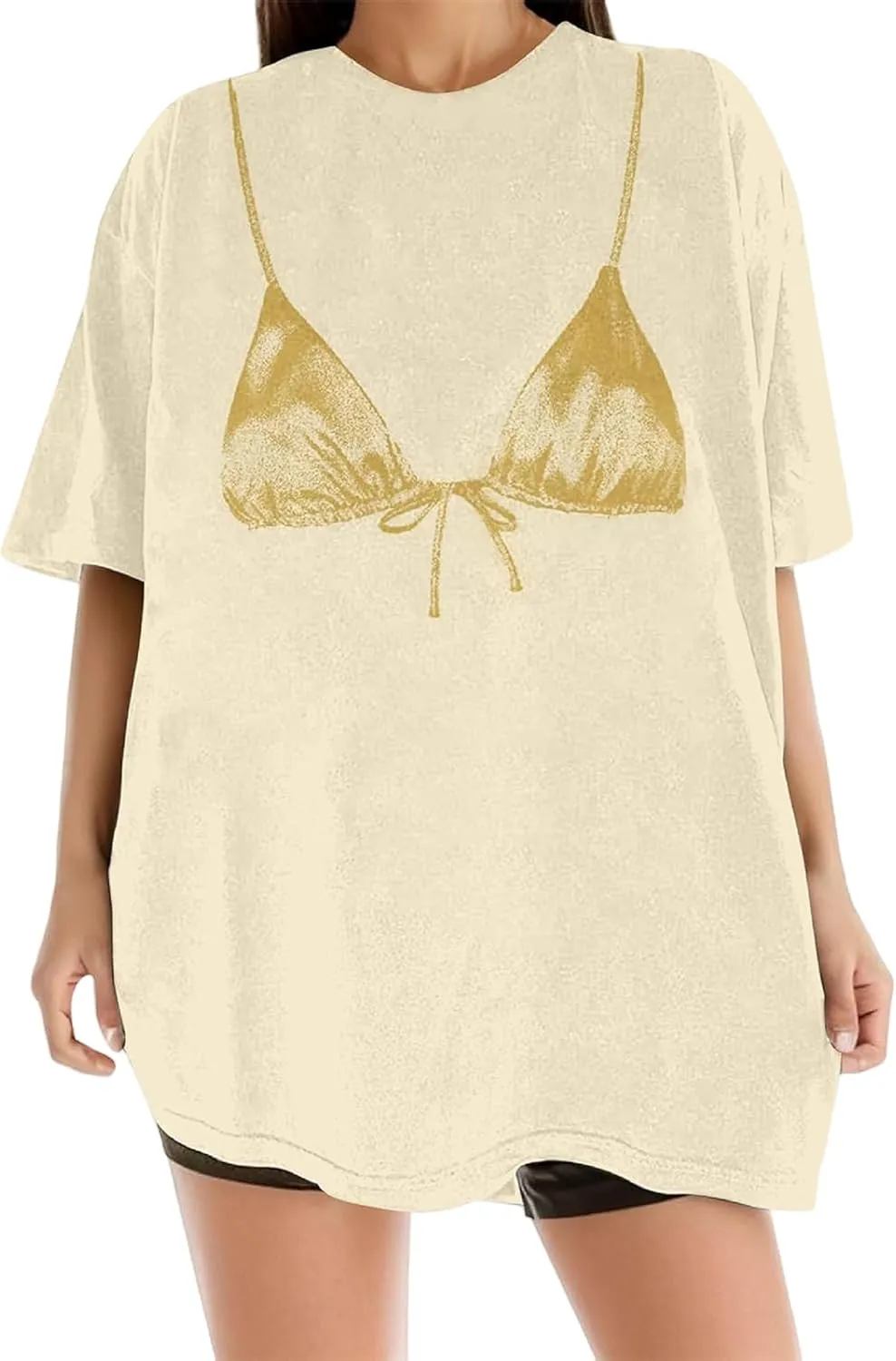 NUFIWI Women Y2k Bra Print Shirt Top Crewneck Short Sleeve Oversized Tee Graphic Bikini Funny Tshirts Coquette Clothes