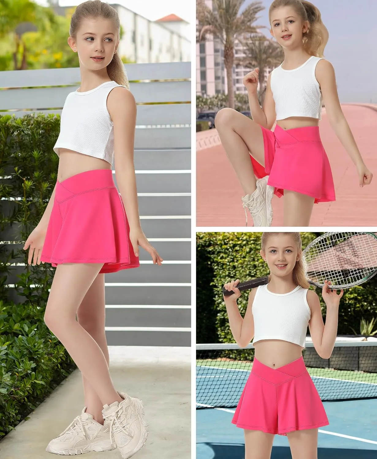 QooNoo Girls Athletic Shorts Flowy Running Shorts with Pockets V Crossover 2 in 1 Girls Tennis Shorts Butterfly Skorts