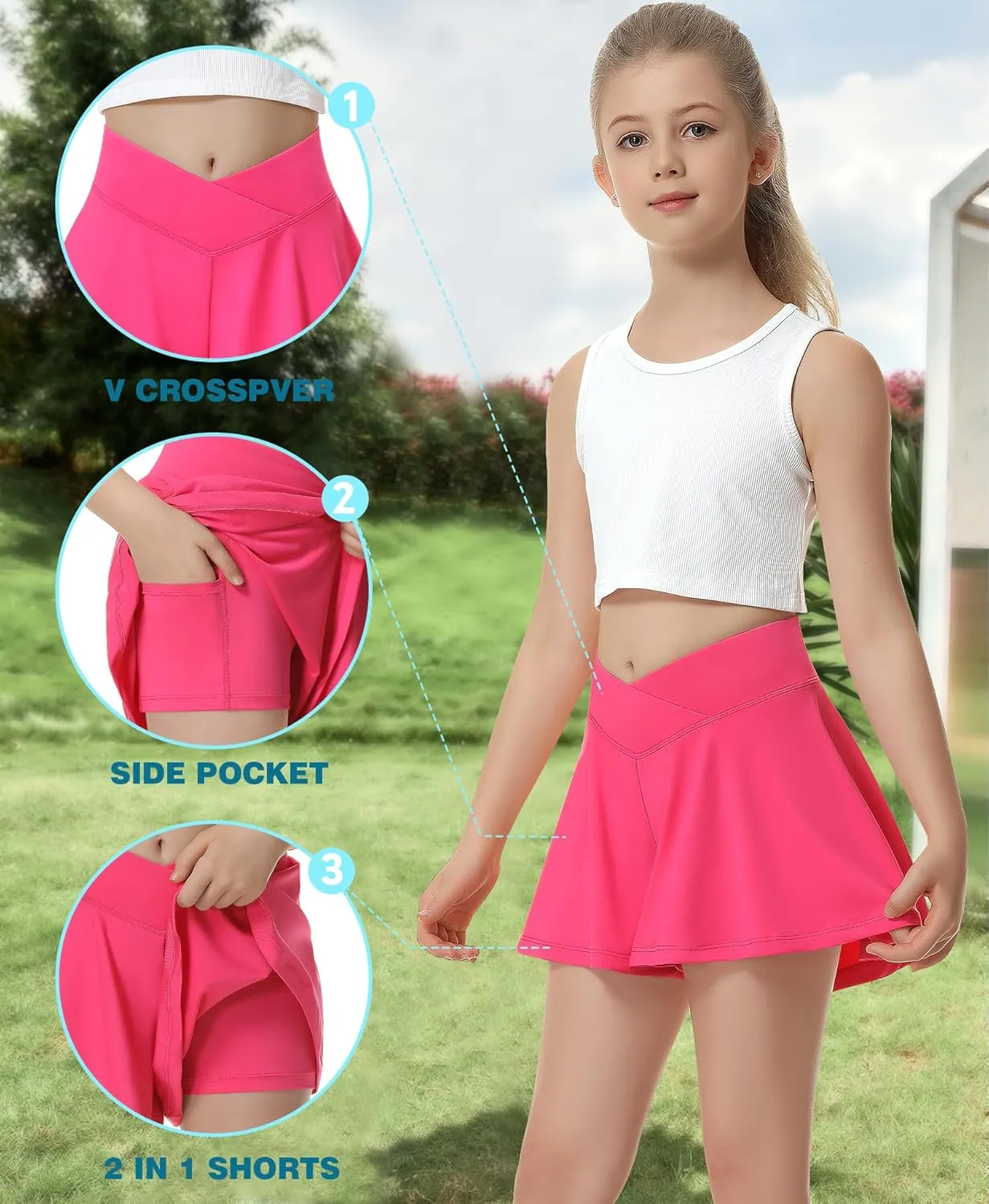 QooNoo Girls Athletic Shorts Flowy Running Shorts with Pockets V Crossover 2 in 1 Girls Tennis Shorts Butterfly Skorts