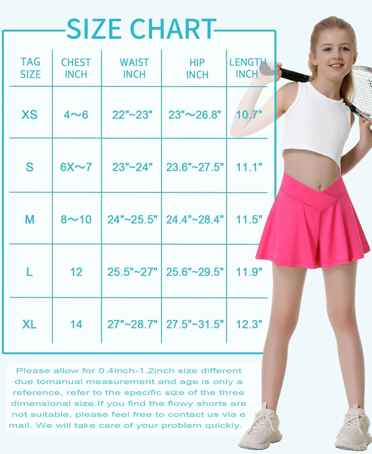 QooNoo Girls Athletic Shorts Flowy Running Shorts with Pockets V Crossover 2 in 1 Girls Tennis Shorts Butterfly Skorts