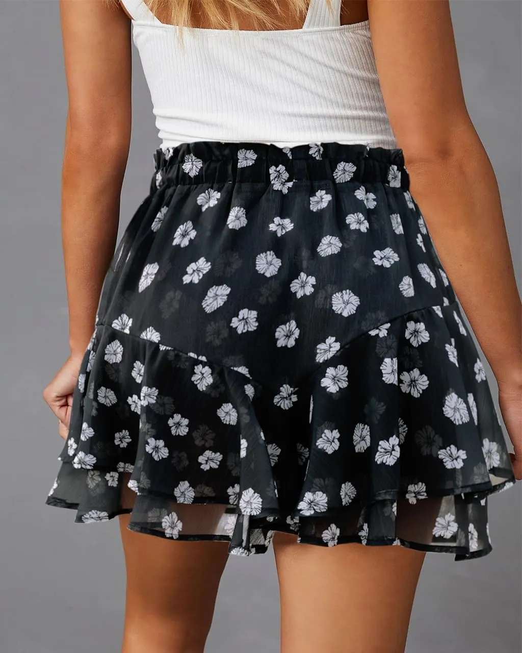 Siliteelon Flowy Boho Floral Skorts Ruffle Mini Chiffon Shorts for Women - Casual, Running, Tennis
