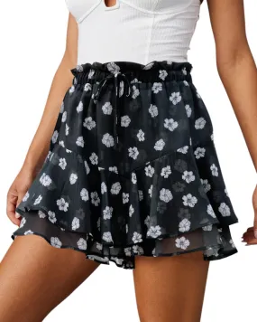 Siliteelon Flowy Boho Floral Skorts Ruffle Mini Chiffon Shorts for Women - Casual, Running, Tennis