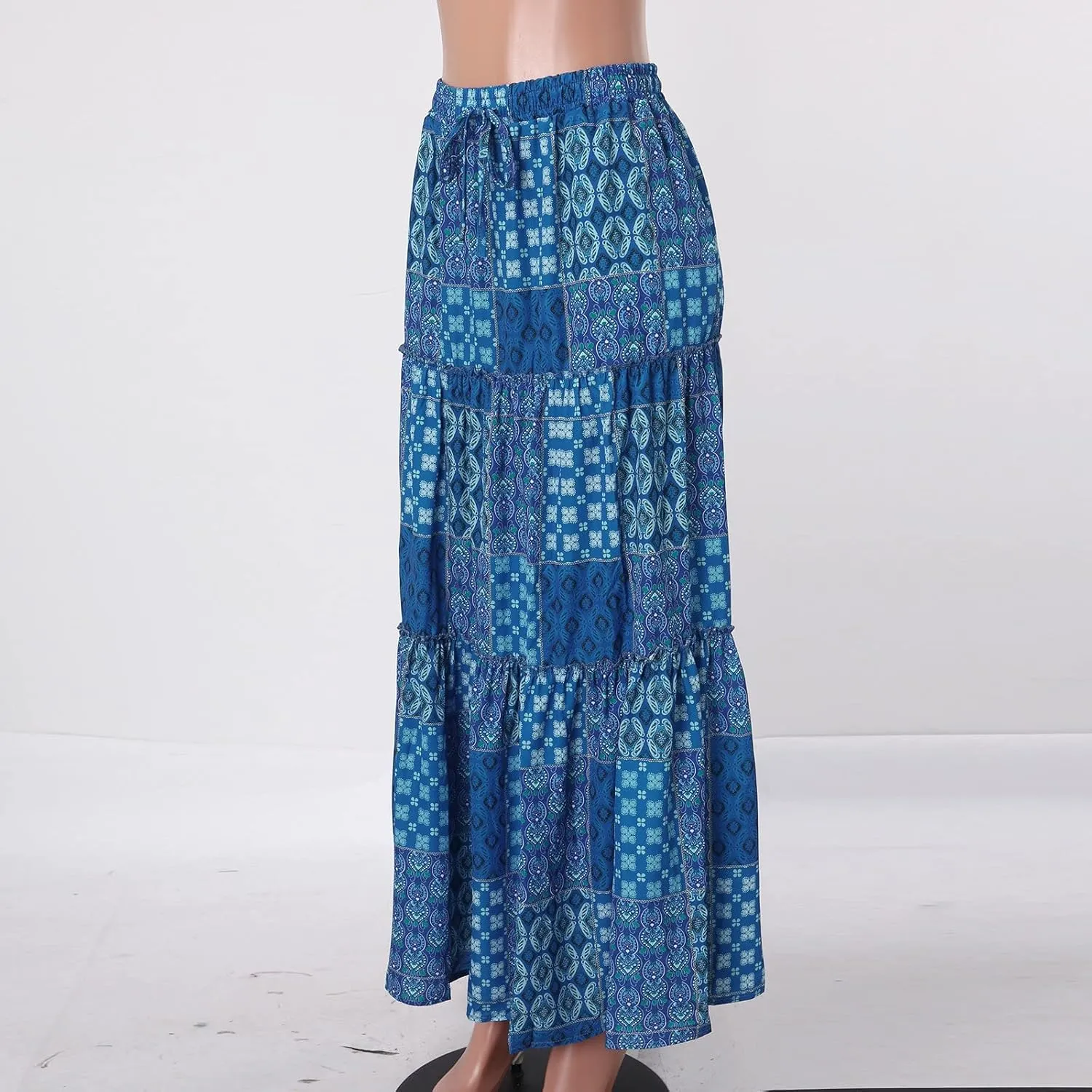 Skirts for Women Summer Boho Floral Print Elastic Waist A Line Maxi Skirt Tiered Flowy Beach Vacation Long Skirts