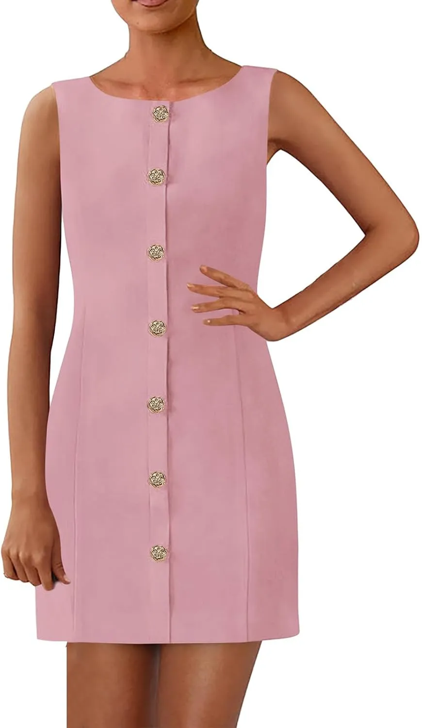 Summer Dresses for Women 2025 Business Sleeveless Button Down Mini Dress Elegant Work Office Formal Dresses