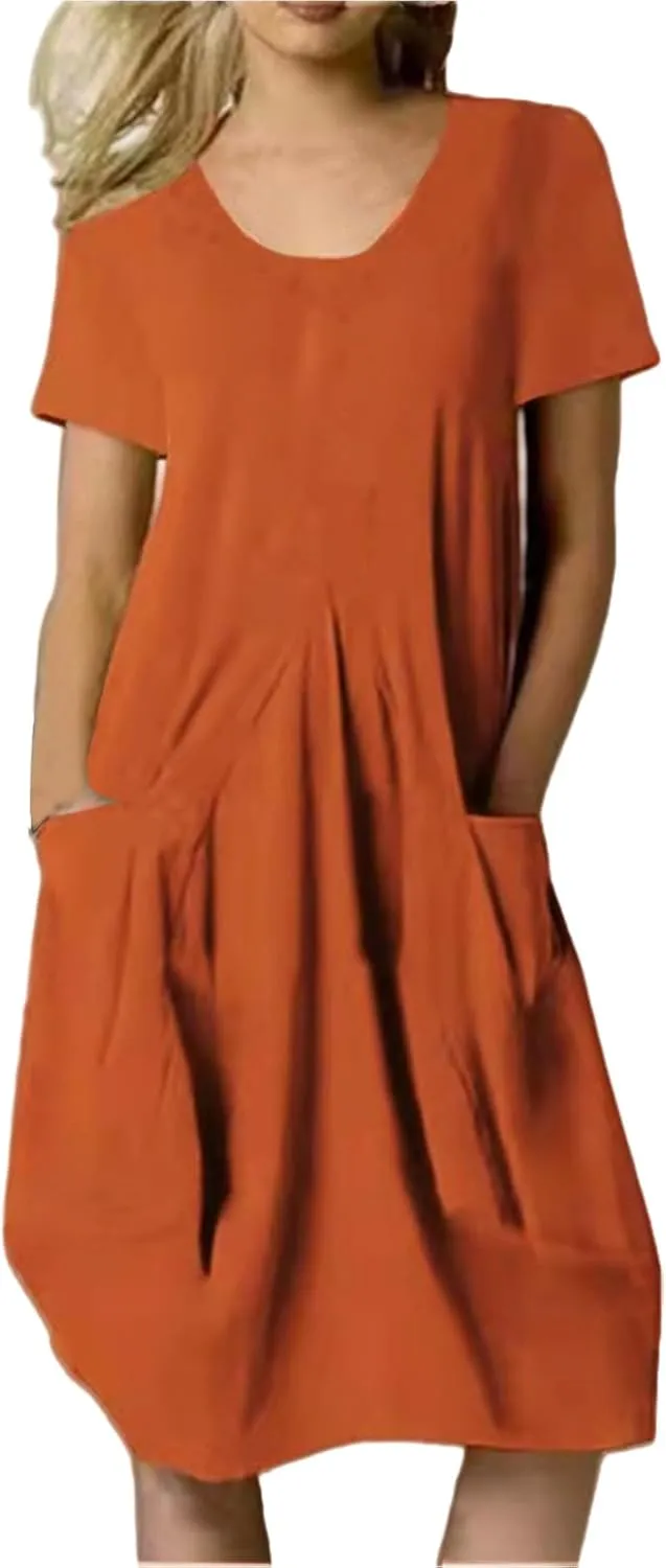 Summer Dresses for Women 2025 Cutton Down Crewneck Short Sleeve Sundress Loose Fit Lightweight Dresses Fashion Dress