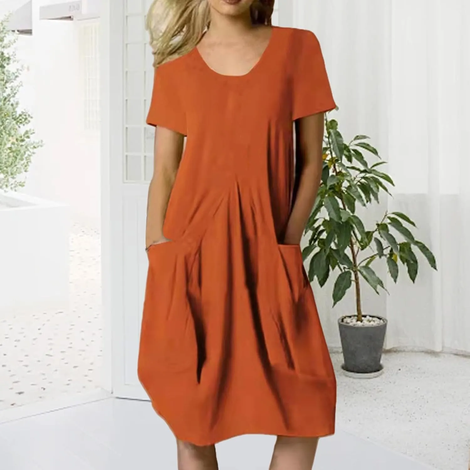 Summer Dresses for Women 2025 Cutton Down Crewneck Short Sleeve Sundress Loose Fit Lightweight Dresses Fashion Dress