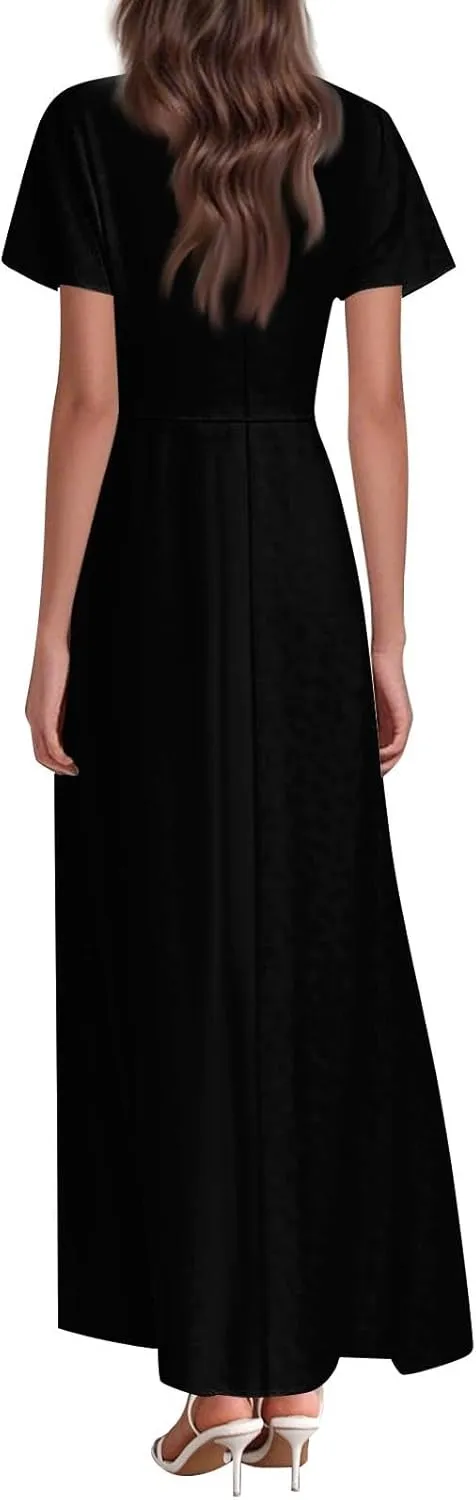 Summer Dresses for Women 2025 Elegant Classy Flowy Ruffle Swing V Neck Church Dress Casual Vacation Long Sundresses