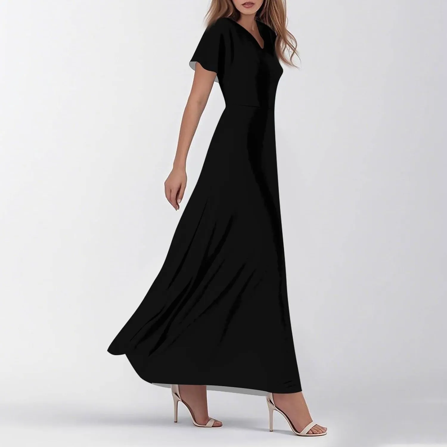Summer Dresses for Women 2025 Elegant Classy Flowy Ruffle Swing V Neck Church Dress Casual Vacation Long Sundresses