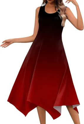 Summer Dresses for Women 2025 Elegant Print Swing Hem Tank Midi Dress Casual Plus Size Sleeveless Crewneck Sundress
