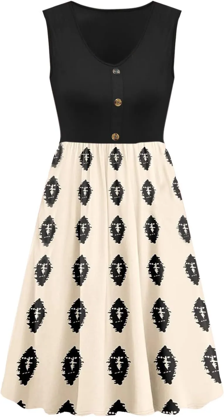 Summer Dresses for Women 2025 Midi with Pockets Elegant Sleeveless Loose Boho Beach Vacation Sundresses Fit for Party