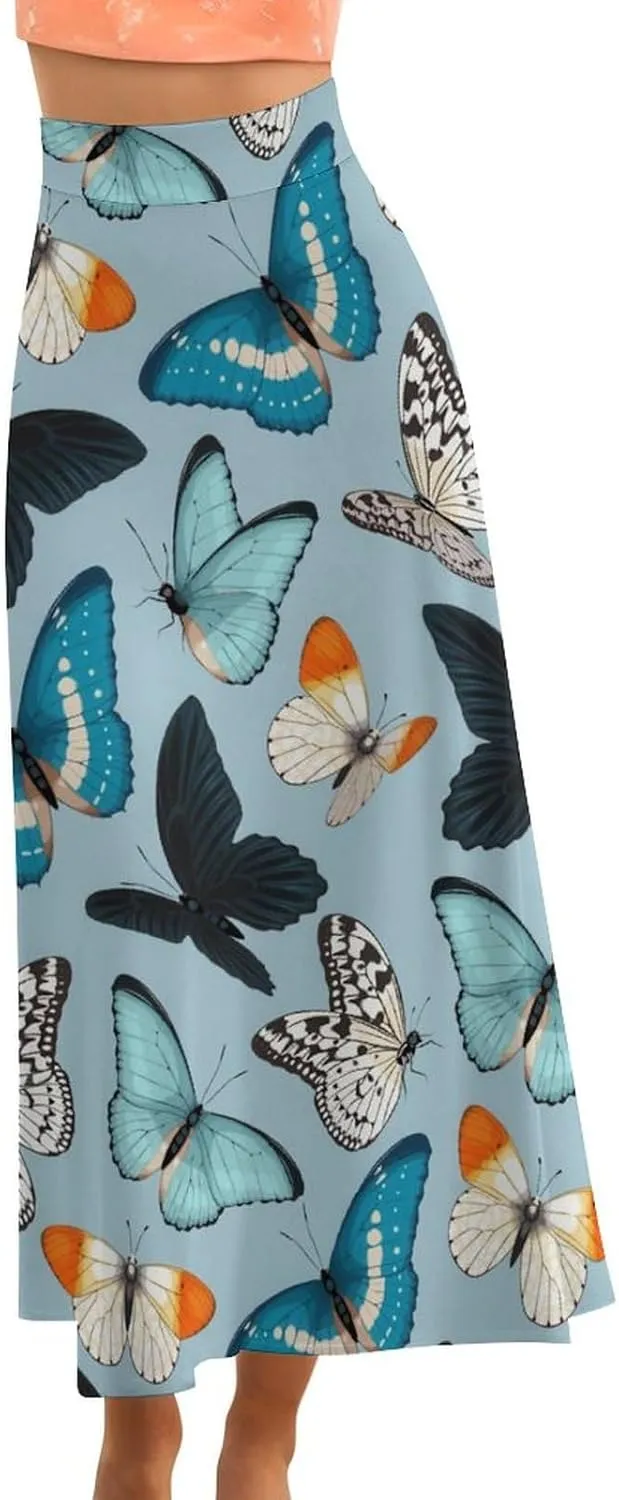 Trendy Fluttabyes Thai Style Maxi Skirt High Waist Hidden Zip Ruffling Swing Office Skirts