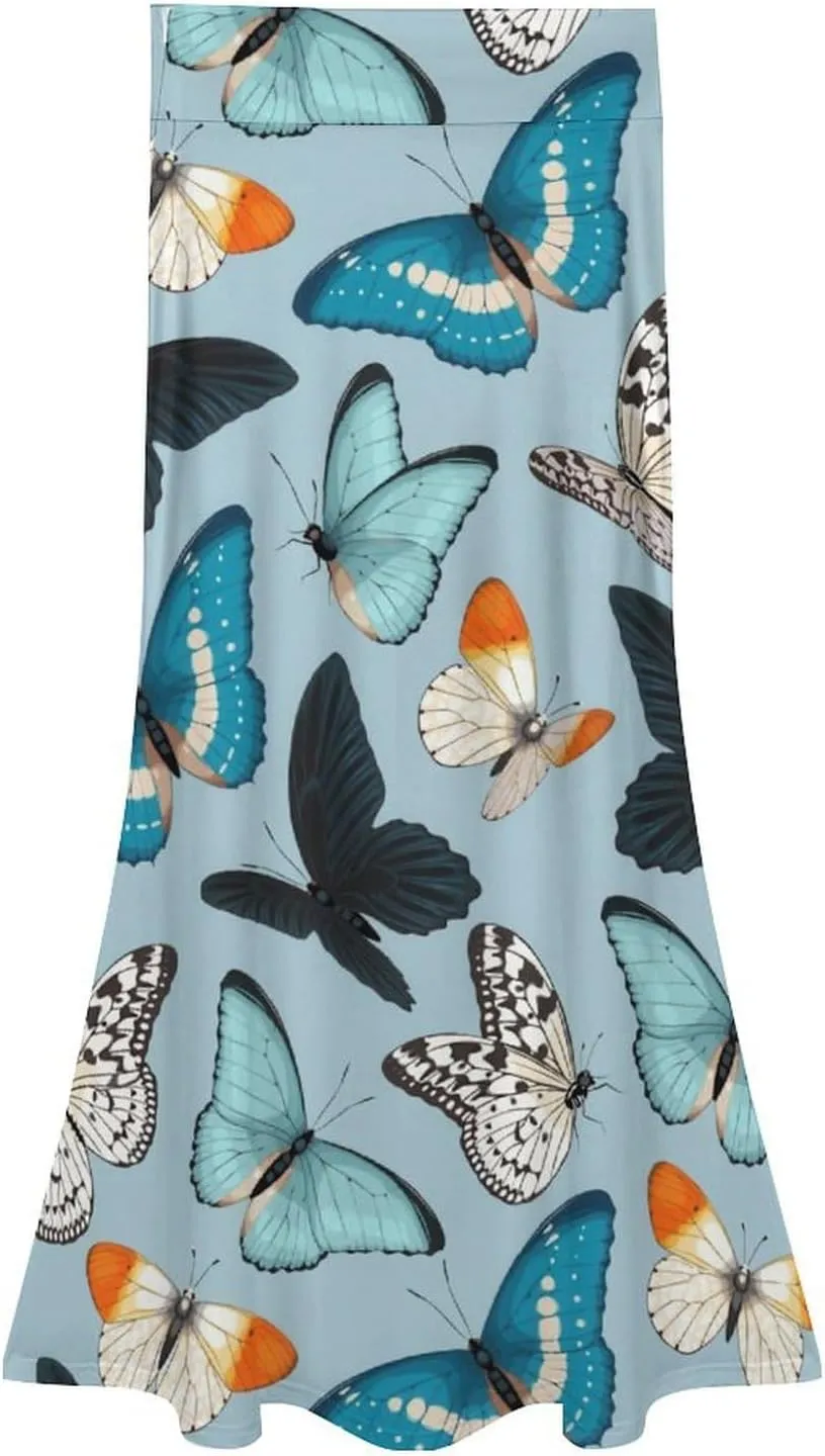 Trendy Fluttabyes Thai Style Maxi Skirt High Waist Hidden Zip Ruffling Swing Office Skirts