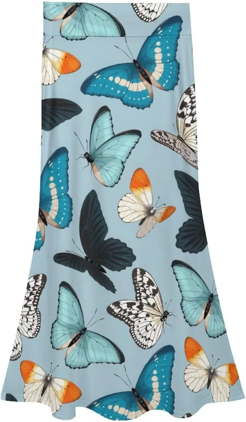 Trendy Fluttabyes Thai Style Maxi Skirt High Waist Hidden Zip Ruffling Swing Office Skirts