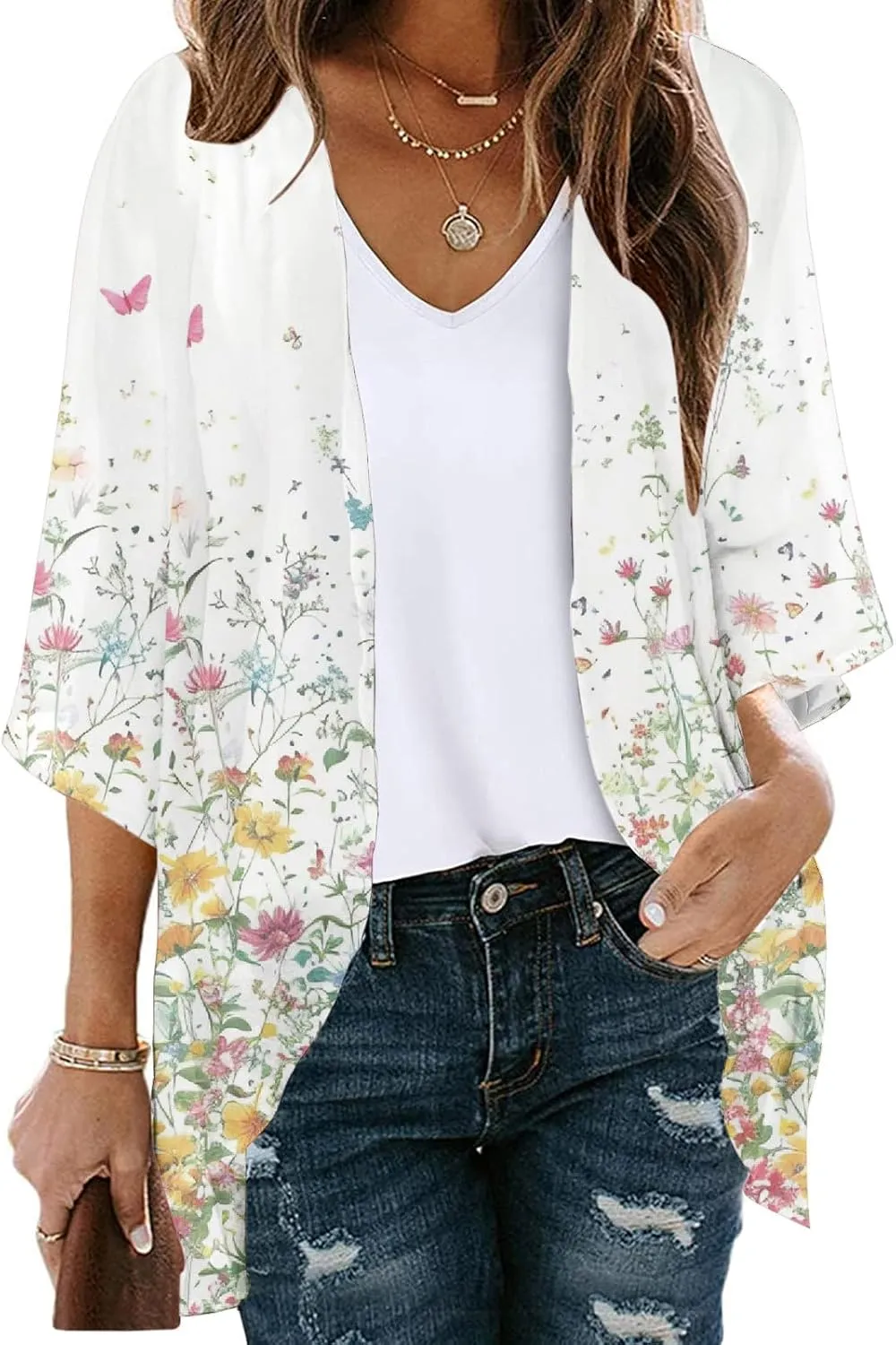 Women Lightweight Cardigans Chiffon Long Sleeve Sun Shirt Open Front 2025 Summer Coverups UV Protection Swim Cover Up
