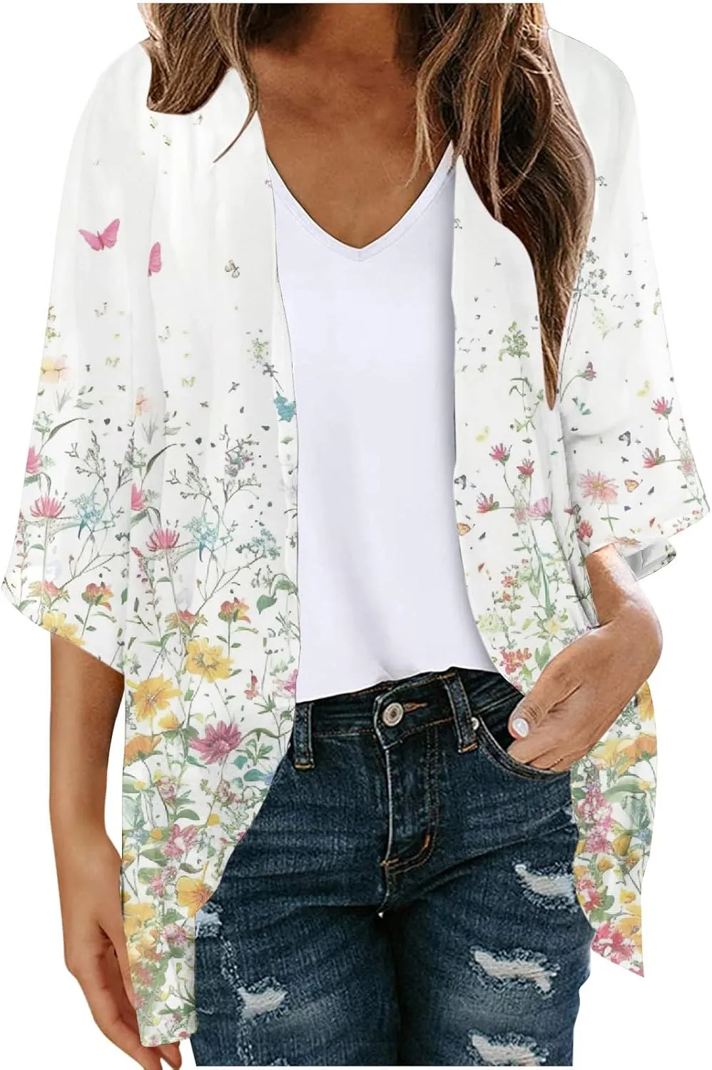 Women Lightweight Cardigans Chiffon Long Sleeve Sun Shirt Open Front 2025 Summer Coverups UV Protection Swim Cover Up
