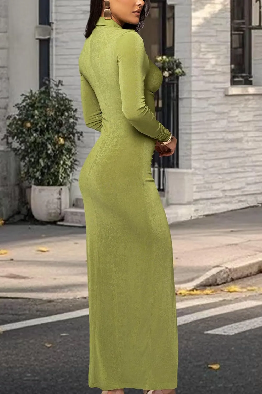 Women's Button Down Ruched Stretchy Dress Long Sleeve Casual Maxi Long Dresses