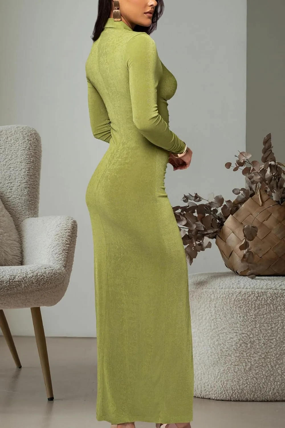 Women's Button Down Ruched Stretchy Dress Long Sleeve Casual Maxi Long Dresses