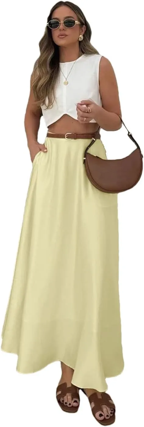 Women's Casual Loose Skirt High Waist Ankle Length Skirts Elegant Solid Skirt Clothing