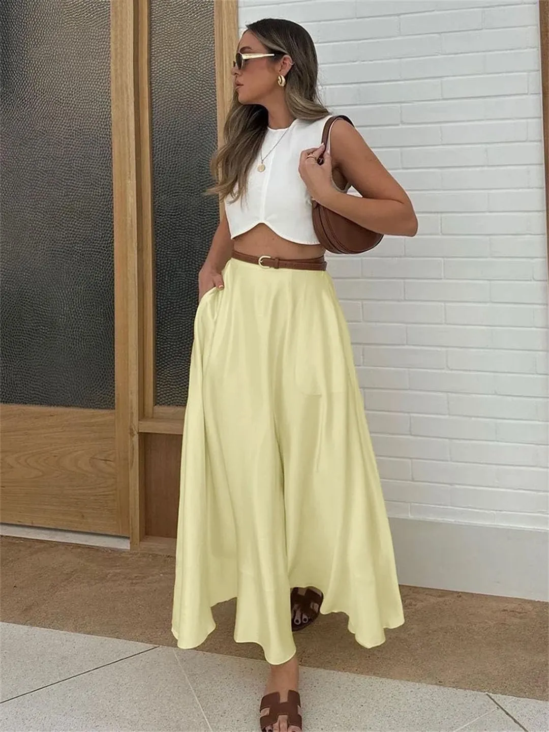 Women's Casual Loose Skirt High Waist Ankle Length Skirts Elegant Solid Skirt Clothing