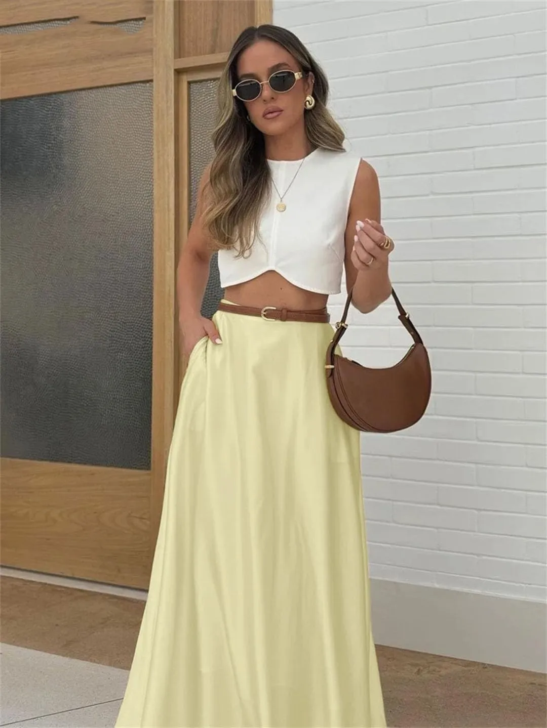Women's Casual Loose Skirt High Waist Ankle Length Skirts Elegant Solid Skirt Clothing