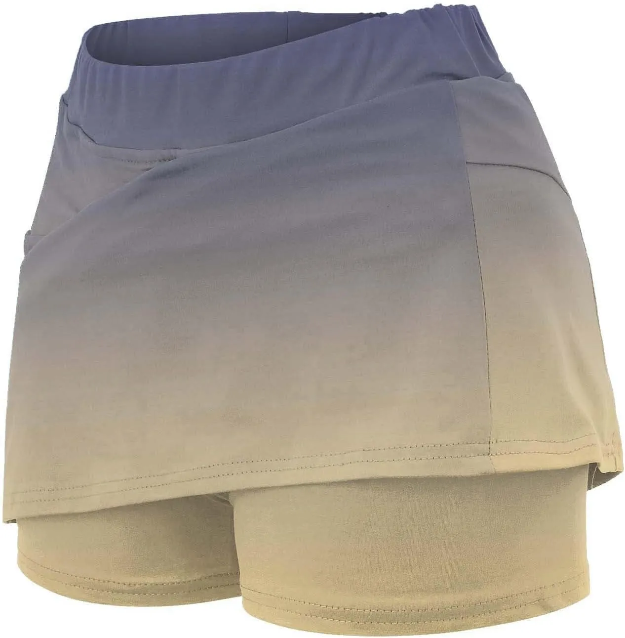 Womens Gradient Skirt Shorts Stretchy High Waisted Home Relaxing Workout Yoga Casual Leggings Skirts with Pockets