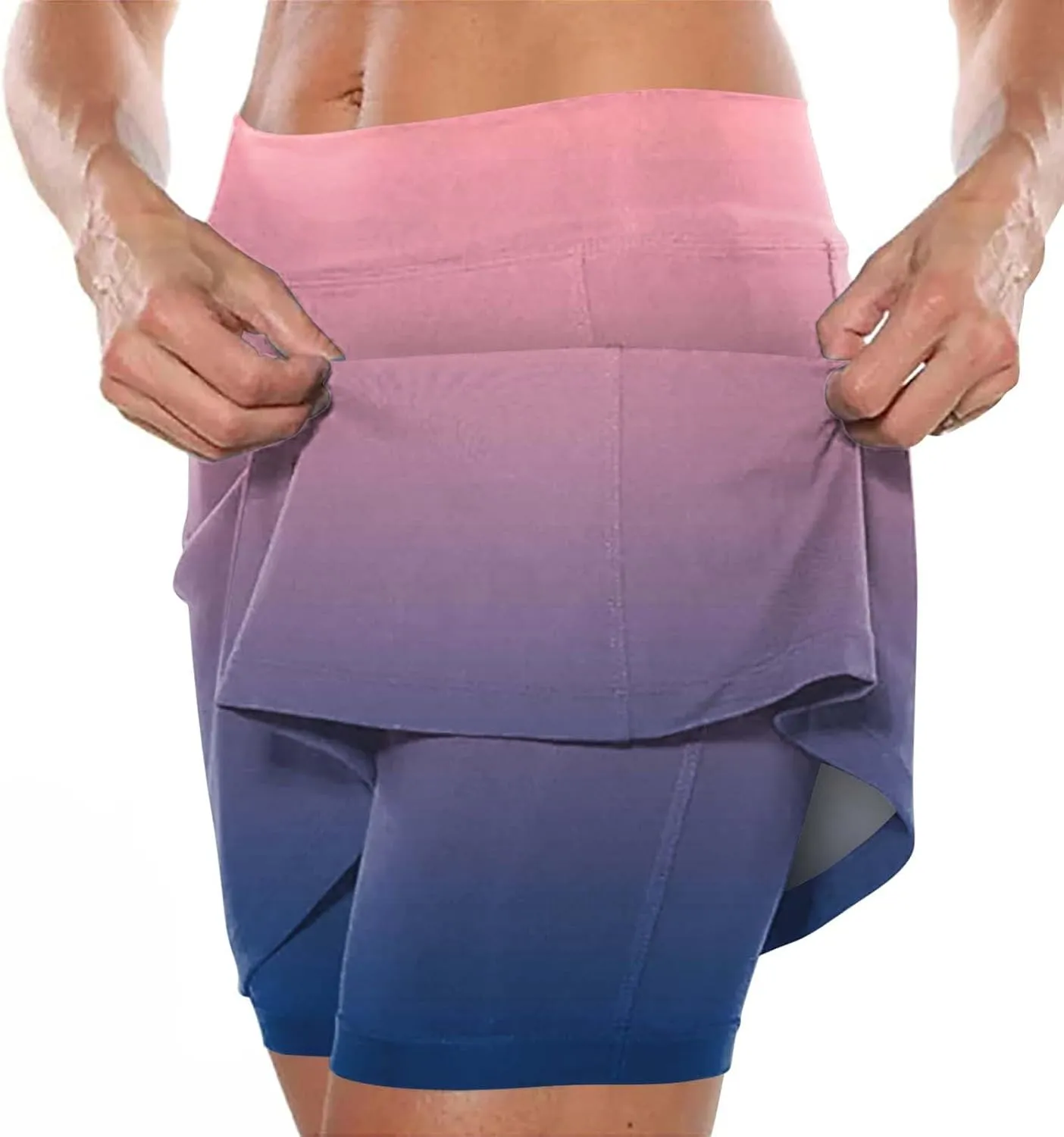 Womens Gradient Skirt Shorts Stretchy High Waisted Home Relaxing Workout Yoga Casual Leggings Skirts with Pockets
