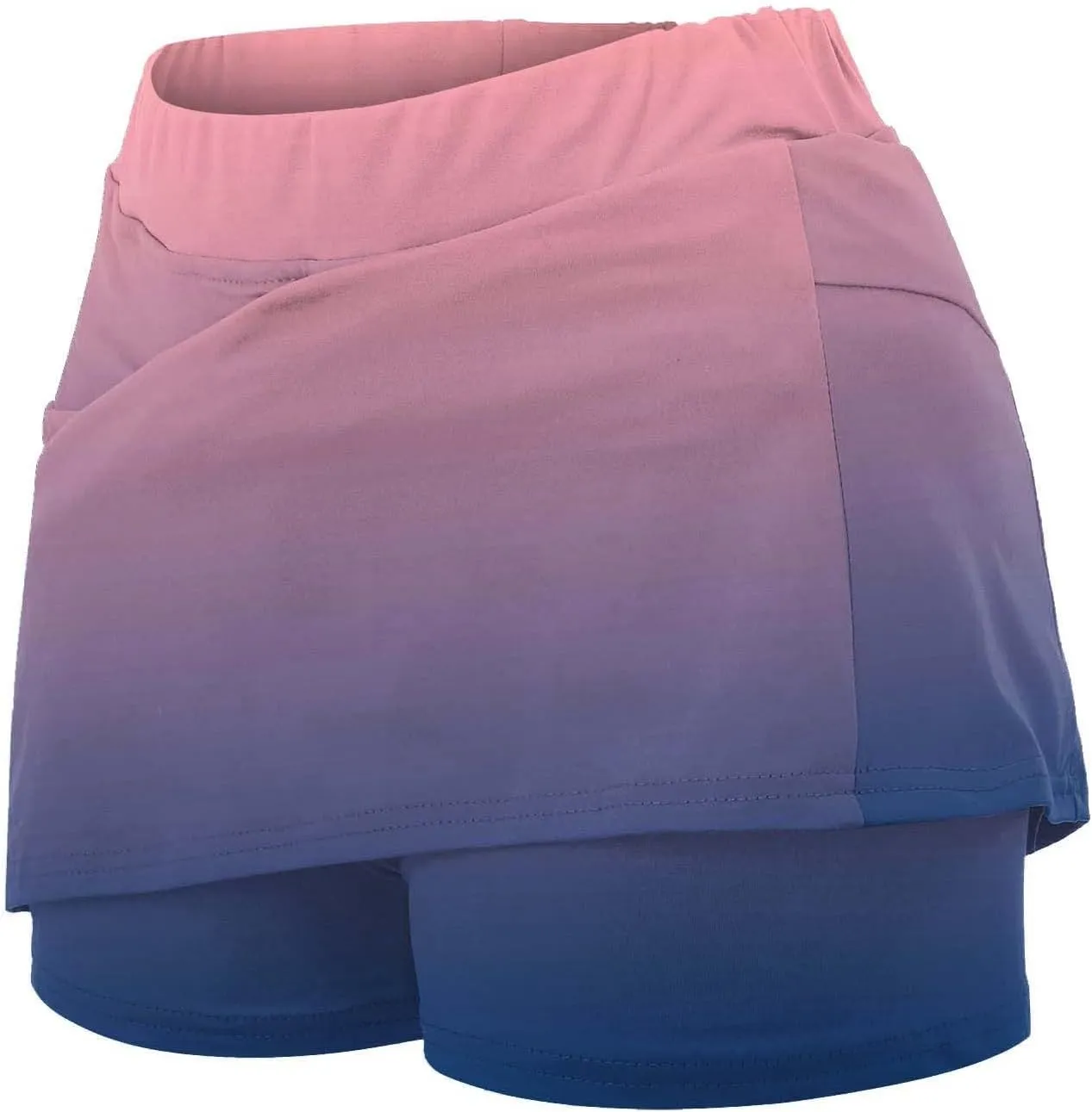 Womens Gradient Skirt Shorts Stretchy High Waisted Home Relaxing Workout Yoga Casual Leggings Skirts with Pockets