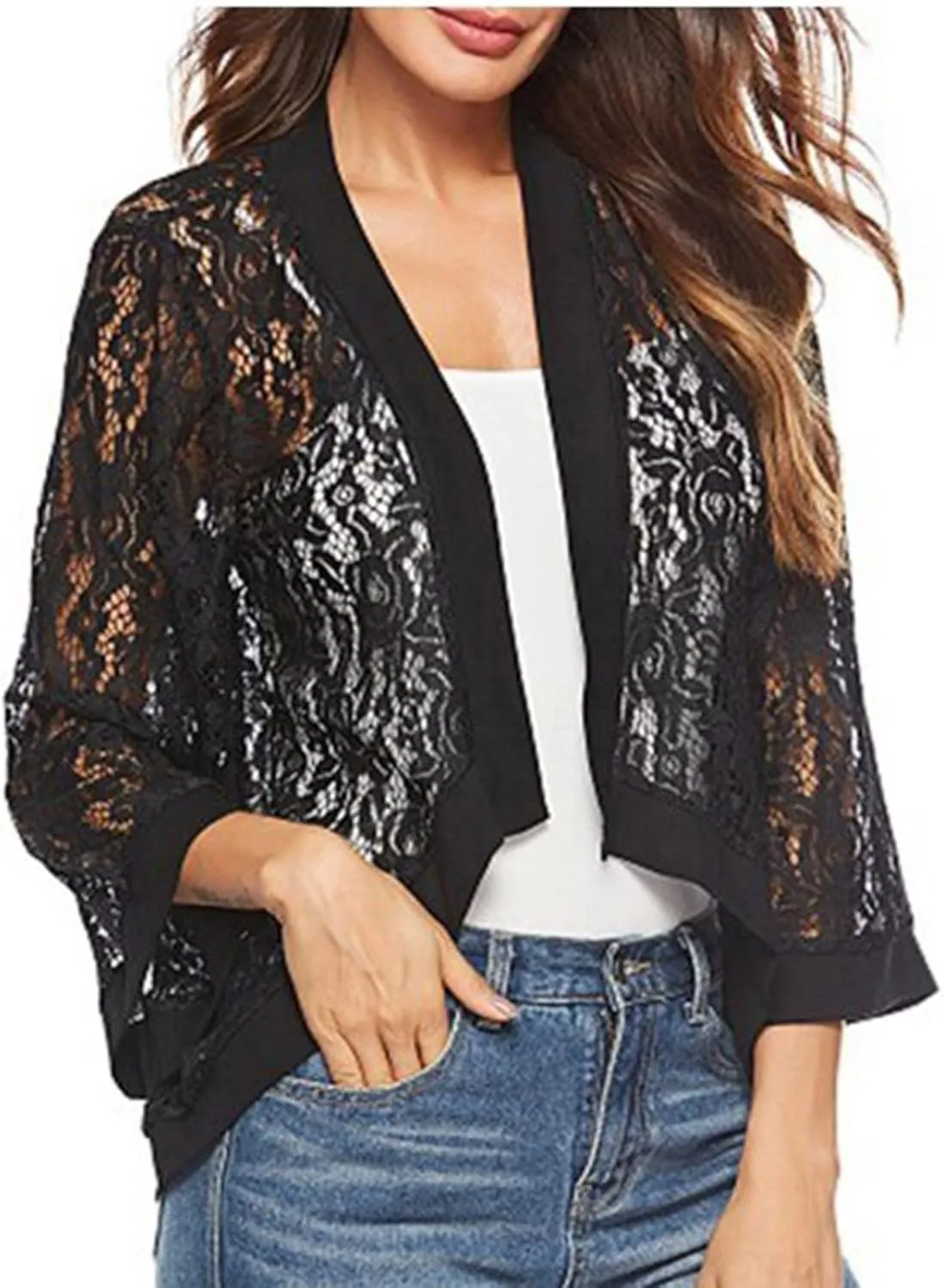 Womens Lace Cardigan Crochet Boho 2025 Summer Long Sleeve Lightweight Open Front Cover Up Sun Protection Kimonos Tops