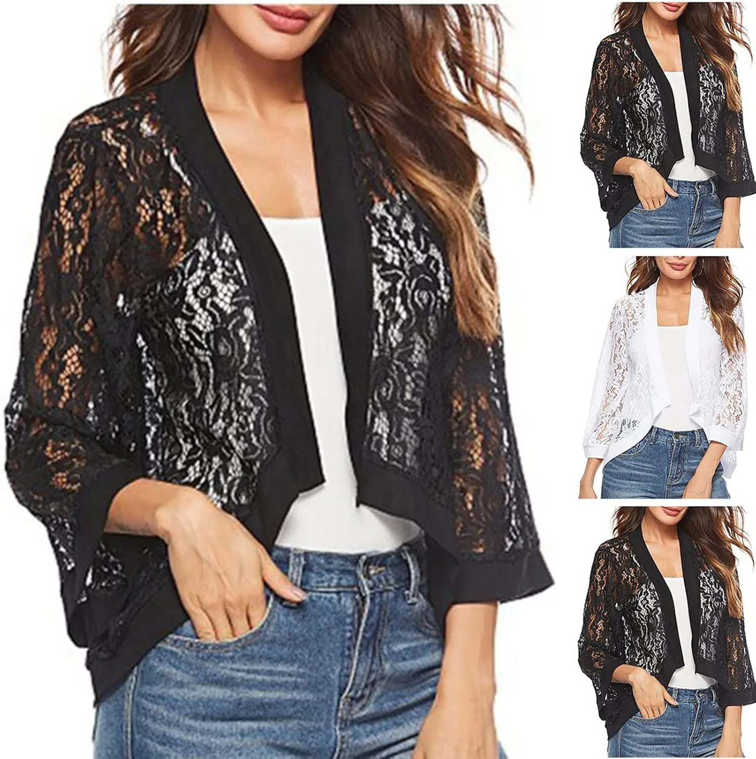 Womens Lace Cardigan Crochet Boho 2025 Summer Long Sleeve Lightweight Open Front Cover Up Sun Protection Kimonos Tops
