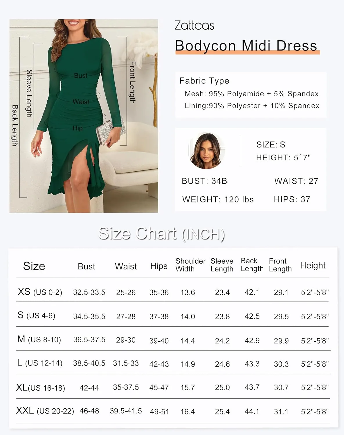Zattcas Women's 2025 Spring Summer Sexy Ruched Bodycon Midi Dress Mesh Long Sleeve Ruffle Hem Cocktail Wedding Party Dress